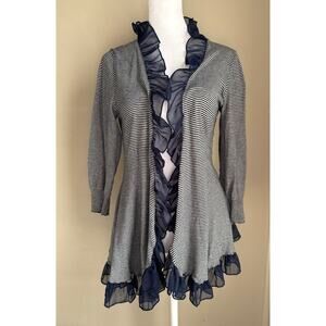 Anthropologie Guinevere Striped Ruffled Open-Front Cardigan